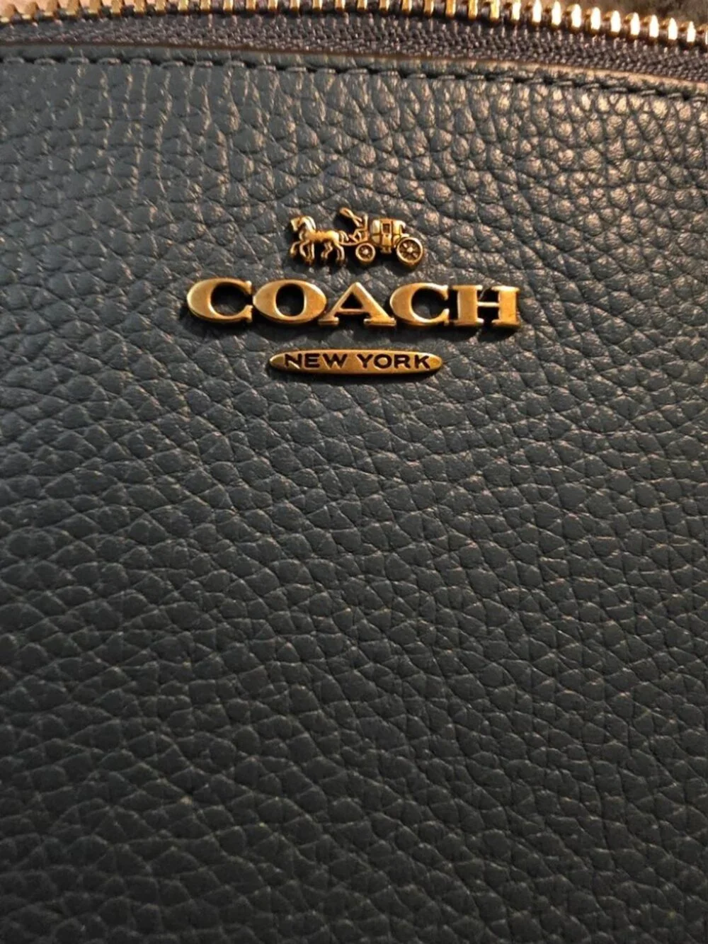 Coach Blue Pebble Leather Wristlet – Gold Hardware, Detachable Strap